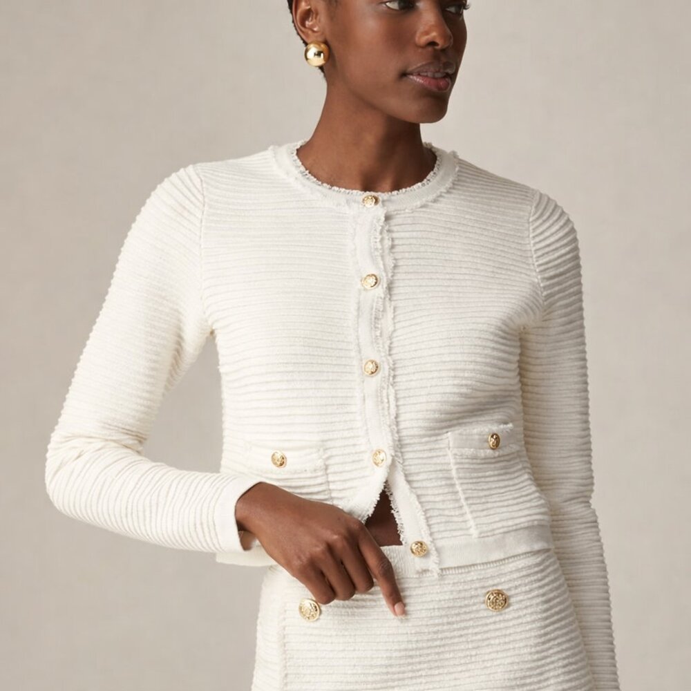 J. CREW Emilie Sweater Lady Jacket in Textured Cotton Blend SZ XL